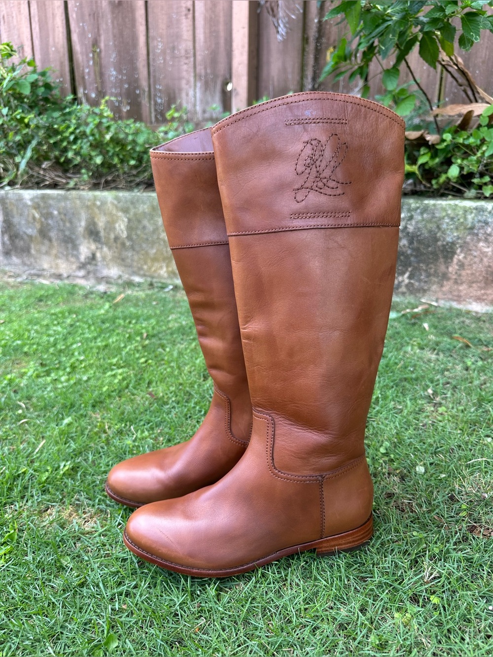 Lauren Ralph Lauren Justine Burnished Brown Leather Riding Boot Size 6